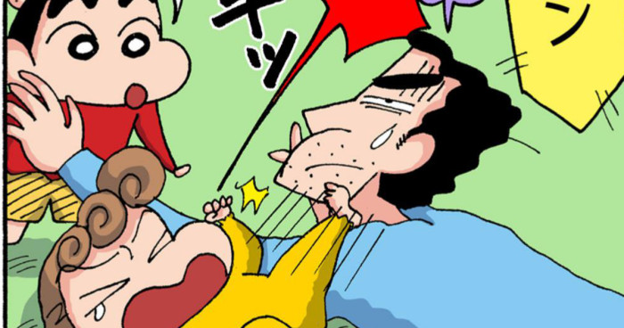 蹴りをくらうひろし