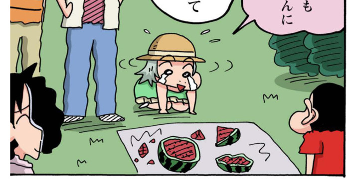 割れたスイカを嘆く女の子