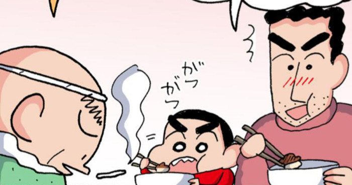 牛丼にがっつくしんちゃんたち