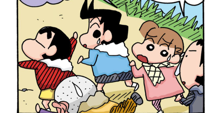 バッグを追いかけるしんちゃんたち