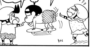 キャスターボードで対決だゾ